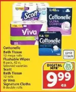 Vons Cottonelle Bath Tissue or Scott Bath Tissue or Viva Signature Cloths offer