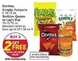 Vons Doritos, Simply, Funiuns or Tostitos Queso or Lay's Dip offer