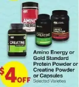 United Supermarkets Amino Energy or Gold Standard Protein Powder or Creatine Powder or Capsules offer