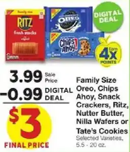 United Supermarkets Family Size Oreo, Chips Ahoy, Snack Crackers, Ritz, Nutter Butter, Nilla Wafers or Tate's Cookies offer