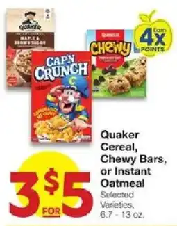 United Supermarkets Quaker Cereal, Chewy Bars, or Instant Oatmeal offer