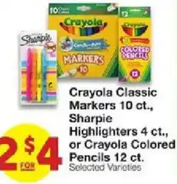 United Supermarkets Crayola Classic Markers, Sharpie Highlighters, or Crayola Colored Pencils offer