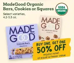 Sprouts Farmers Market MadeGood Organic Bars, Cookies or Squares offer