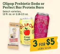 Sprouts Farmers Market Olipop Prebiotic Soda or Perfect Bar Protein Bars offer