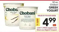 Pete's Fresh Market Chobani greek yogurt offer