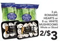 Pete's Fresh Market Tanimura & Antle romaine hearts or 8 oz. white mushrooms offer