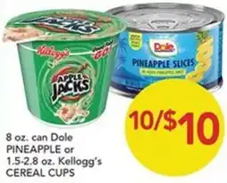 Pete's Fresh Market Dole pineapple slices or Kellogg's cereal cups offer
