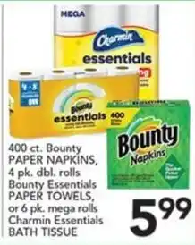 Pete's Fresh Market Bounty paper napkins, bounty essentials paper towels, or charmin essentials bath tissue offer