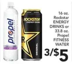 Pete's Fresh Market Rockstar Energy Drinks or Propel Fitness Water offer
