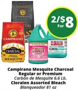 Rancho Markets Campirano Mesquite Charcoal Regular or Premium, Cloralen Assorted Bleach offer