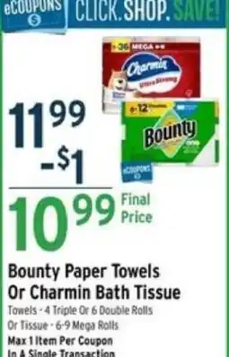Brookshire's Bounty Paper Towels Or Charmin Bath Tissue offer