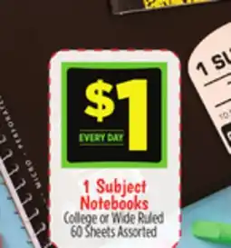 Dollar General 1 Subject Notebooks offer
