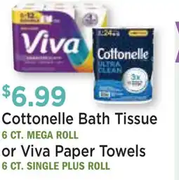 Heinen's Cottonelle Bath Tissue 6 CT. MEGA ROLL or Viva Paper Towels 6 CT. SINGLE PLUS ROLL offer