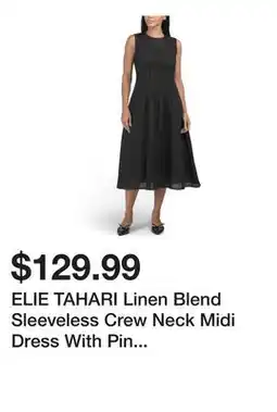 Marshalls ELIE TAHARI Linen Blend Sleeveless Crew Neck Midi Dress With Pin Tuck Waist offer