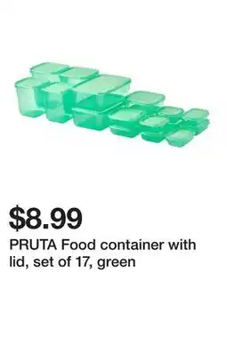 Ikea PRUTA Food container with lid, set of 17, green offer