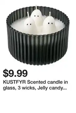 Ikea KUSTFYR Scented candle in glass, 3 wicks, Jelly candy ghost/black/white offer