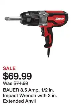 Harbor Freight Tools BAUER 8.5 Amp, 1/2 in. Impact Wrench with 2 in. Extended Anvil offer