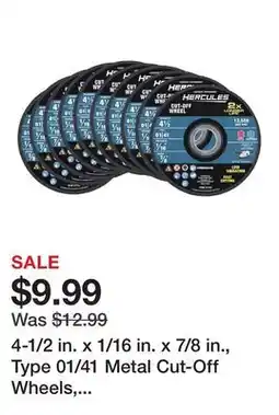 Harbor Freight Tools 4-1/2 in. x 1/16 in. x 7/8 in., Type 01/41 Metal Cut-Off Wheels, 10-Pack offer