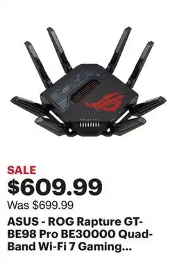 Best Buy ASUS - ROG Rapture GT-BE98 Pro BE30000 Quad-Band Wi-Fi 7 Gaming Router - Black offer