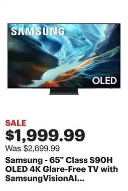 Best Buy Samsung - 65 Class S90H OLED 4K Glare-Free TV with SamsungVisionAI (2026) offer