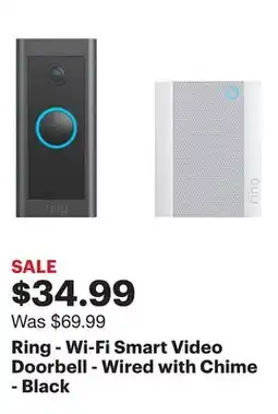 Best Buy Ring - Wi-Fi Smart Video Doorbell - Wired with Chime - Black offer