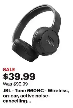 Best Buy JBL - Tune 660NC - Wireless, on-ear, active noise-cancelling headphones - Black offer