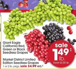 Giant Eagle Giant Eagle California Red, Green or Black Seedless Grapes offer