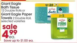 Giant Eagle Giant Eagle Bath Tissue or Giant Eagle Paper Towels offer