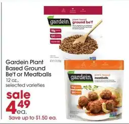 Giant Eagle Gardein Plant Based Ground Be'f or Meatballs offer