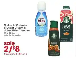 Giant Eagle Starbucks Creamer or Sweet Cream or Natural Bliss Creamer offer