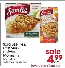Giant Eagle Sara Lee Pies, Cobblers or Sweet Moments offer