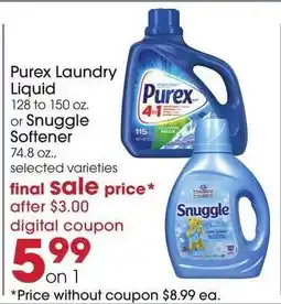 Giant Eagle Purex Laundry Liquid or Snuggle Softener offer