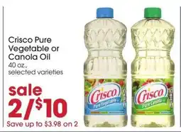 Giant Eagle Crisco Pure Vegetable or Canola Oil offer