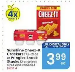Albertsons Sunshine Cheez-It Crackers or Pringles Snack Stacks offer