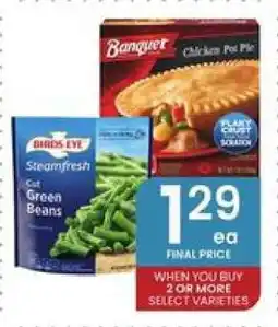 Albertsons Banquet Chicken Pot Pie & Birds Eye Steamfresh Cut Green Beans offer