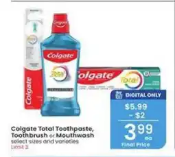 Albertsons Colgate Total Toothpaste, Toothbrush or Mouthwash offer