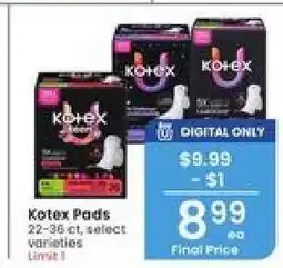 Albertsons Kotex Pads offer