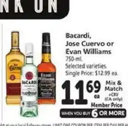 Safeway Bacardi, Jose Cuervo or Evan Williams offer