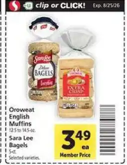 Safeway Oroweat English Muffins / Sara Lee Bagels offer