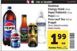 Safeway Rockstar Energy Drink, Pepsi Prebiotic, Pepsi, Pure Leaf Tea, Propel offer