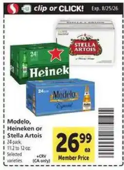 Safeway Modelo, Heineken or Stella Artois offer
