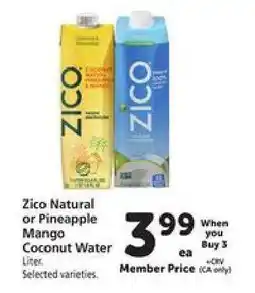 Safeway Zico Natural or Pineapple Mango Coconut Water offer