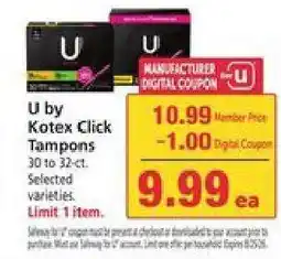 Safeway U by Kotex Click Tampons offer