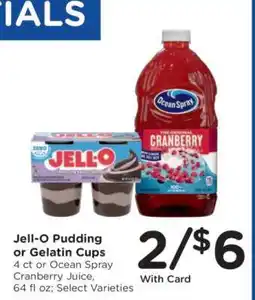 Kroger Jell-O Pudding or Gelatin Cups / Ocean Spray Cranberry Juice offer