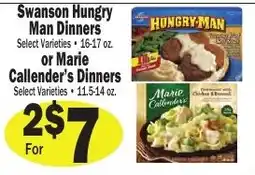 Sellers Bros Swanson Hungry Man Dinners or Marie Callender's Dinners offer