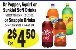 Sellers Bros Dr Pepper, Squirt or Sunkist Soft Drinks or Snapple Drinks offer