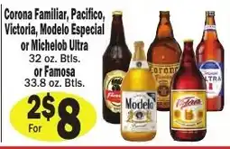 Sellers Bros Corona Familiar, Pacifico, Victoria, Modelo Especial or Michelob Ultra or Famosa offer