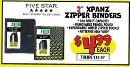 Ollie's FIVE STAR 2 XPANZ ZIPPER BINDERS offer