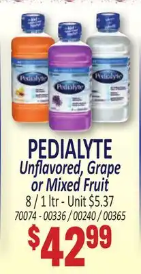 Jetro PEDIALYTE Unflavored, Grape or Mixed Fruit offer