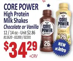 Jetro CORE POWER High Protein Milk Shakes offer